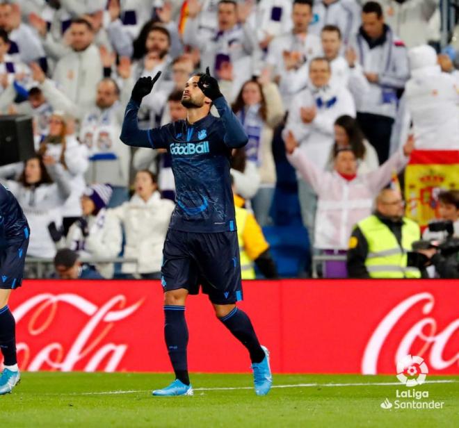 Willian José celebra su gol ante el Real Madrid (Foto: LaLiga).