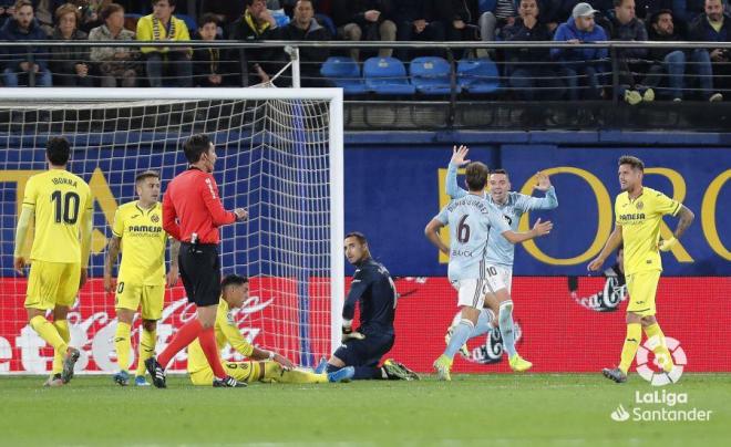 Aspas celebra su primer gol ante el Villarreal (Foto: LaLiga).
