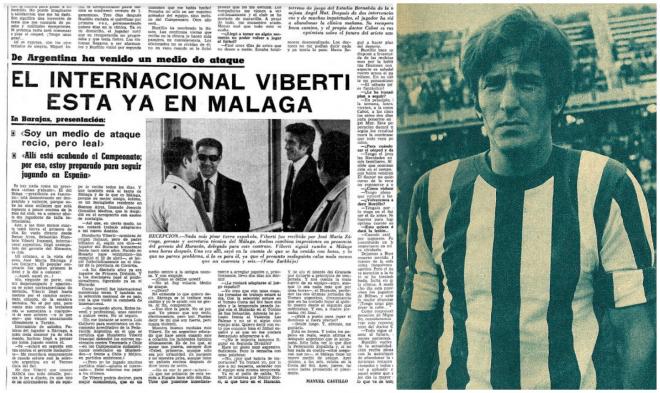 Viberti y un artículo de Manolo Castillo de su llegada a Málaga para fichar.