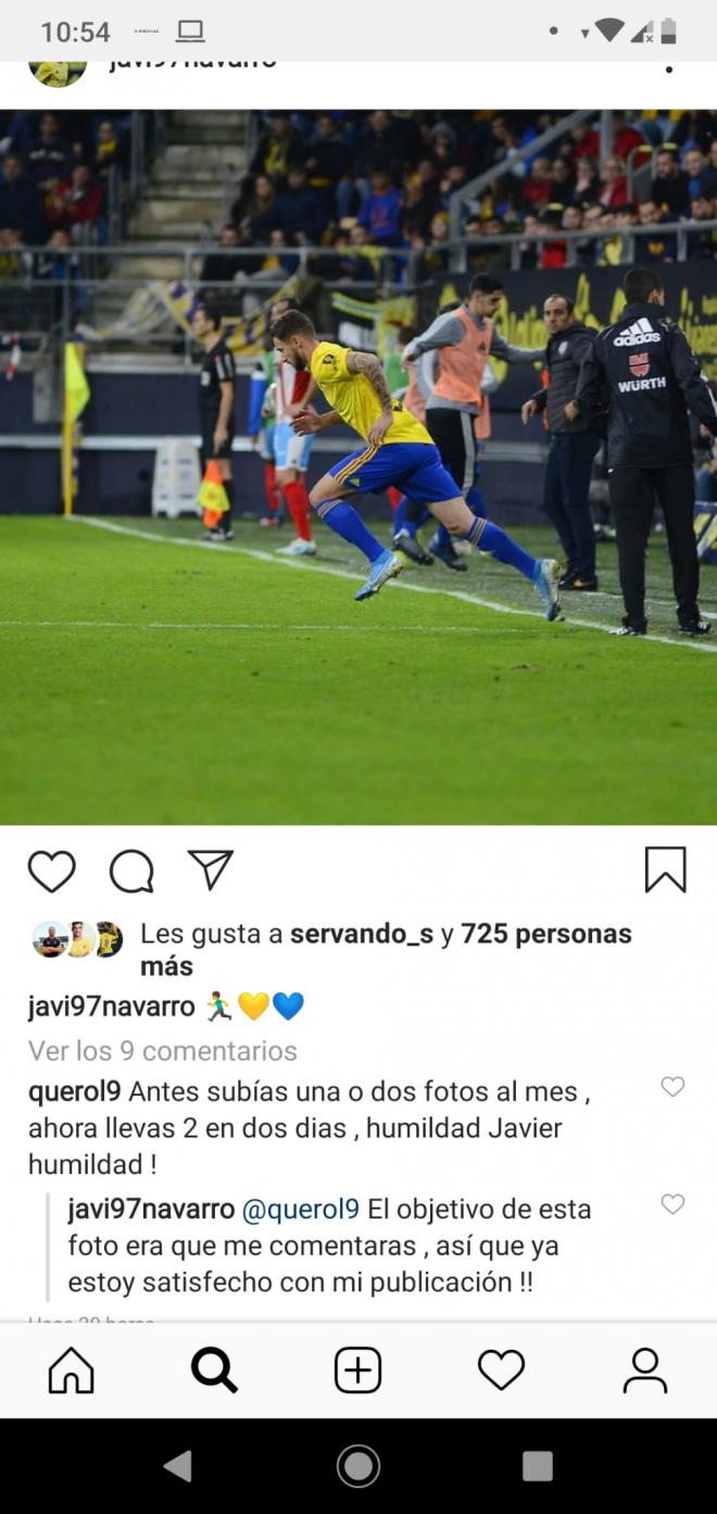 Cruce de de comentarios entre Querol y Javi Navarro en Instagram.