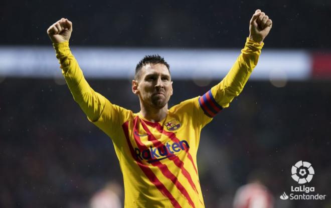 Leo Messi celebra su gol en el Atlético-Barcelona (Foto: LaLiga Santander).