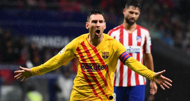 Messi, celebrando su gol ante el Atlético de Madrid.