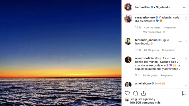 La respuesta de Sara Carbonero en el post de Instagram de Iker Casillas.