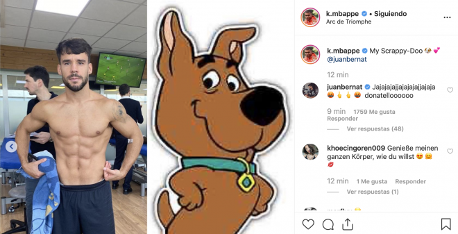 La broma e intercambio de mensajes en Instagram entre Kylian Mbappé y Juan Bernat.