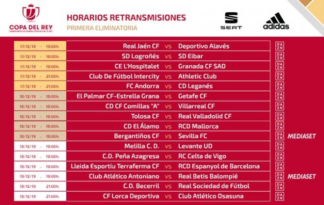 Los partidos televisados de la primera ronda de Copa del Rey 2019/20.