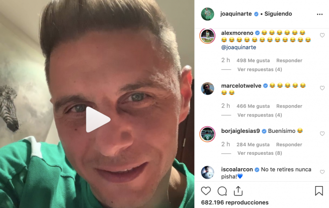 Algunas de las muchas reacciones al vídeo de Joaquín en Instagram tras su hat-trick.