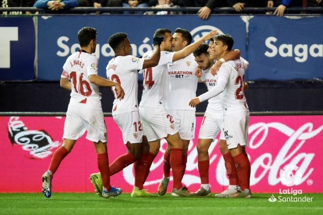 Los jugadores del Sevilla celebran un gol ante Osasuna en la 2019/20 (Foto: LaLiga).