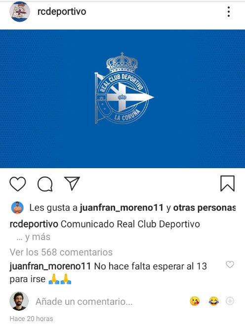 Respuesta de Juanfran en Instagram al comunicado del Deportivo.