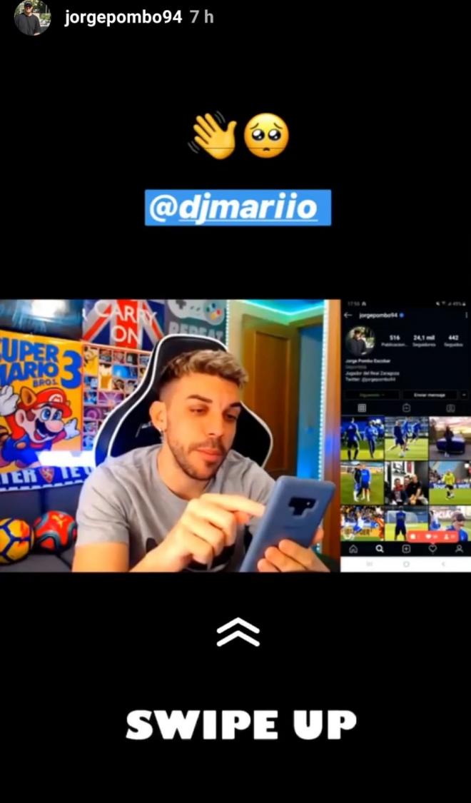 Historia de Instagram de Pombo despidiéndose de DjMaRiiO después de ver el último vídeo.