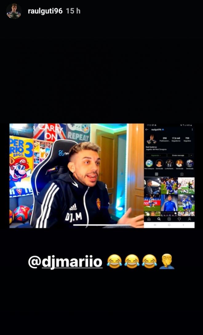 Historia de Instagram de Raúl Guti sobre el Modo Carrera de DjMaRiiO con el Real Zaragoza en FIFA 20.