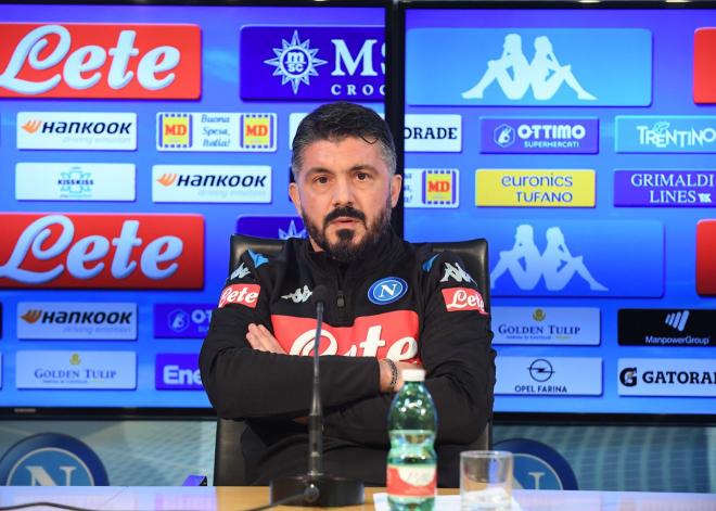 Gattuso, durante su primera rueda de prensa en el Nápoles.