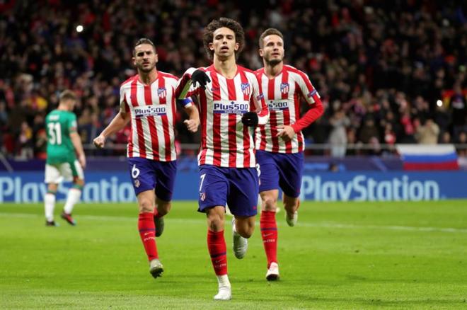 Joao Félix, celebra su tanto en el Atlético de Madrid-Lokomotiv.