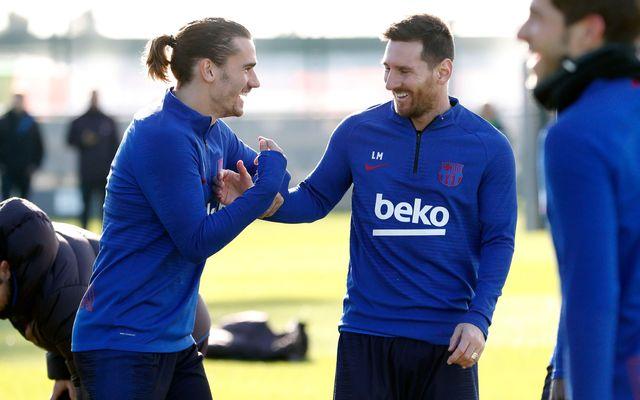 Griezmann y Messi, durante el entrenamiento (Foto: FC Barcelona).