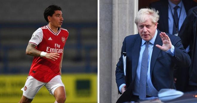 Héctor Bellerín y Boris Johnson.