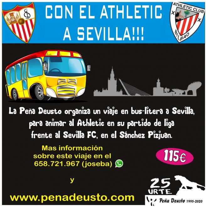 Autobus litera de la peña Deusto para el Sevilla - Athletic Club del 3 de enero.