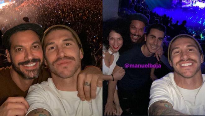 Sergio Ramos, junto a su hermano René y unos amigos en el concierto de El Barrio en Madrid (Fotos: Instagram).