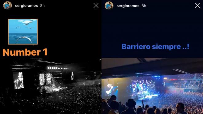 Sergio Ramos y algunas de sus stories en Instagram en el concierto de El Barrio.