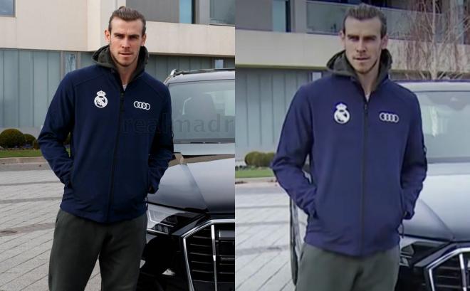La seriedad de Gareth Bale al recibir su nuevo coche (Foto: Real Madrid).