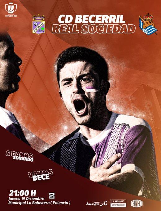Cartel anunciador del partido de Copa entre el Becerril y la Real.