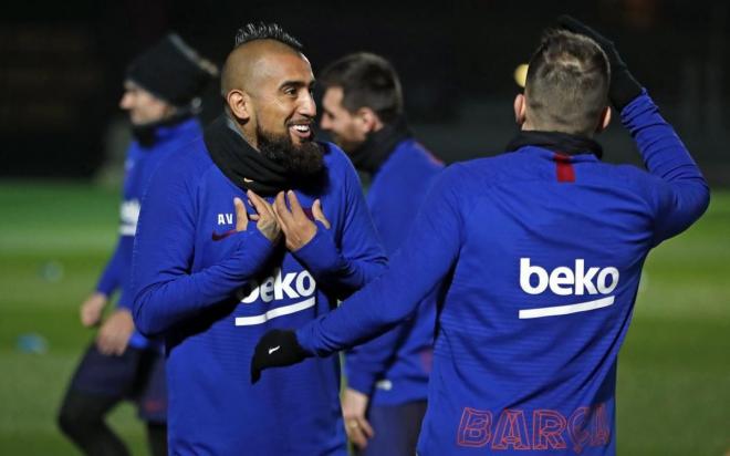 Arturo Vidal, durante el último entrenamiento (Foto: FCB).