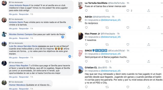 Comentarios de aficionados del Sevilla sobre las palabras de Aleix Vidal en la que dice que se arrepiente de haber vuelto.