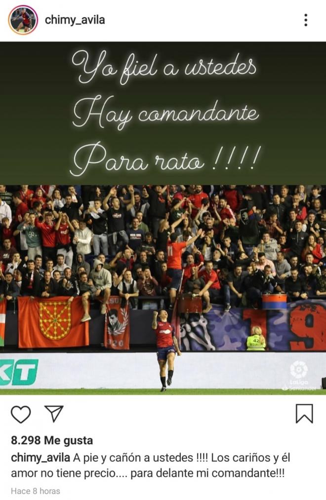El mensaje del Chimy Ávila en Instagram.