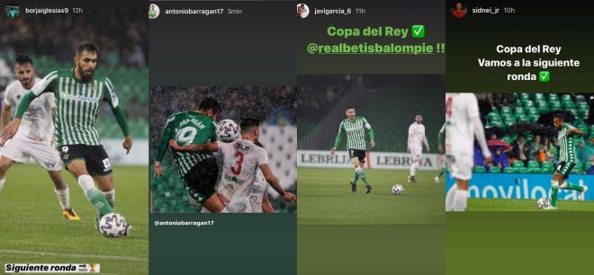 Borja Iglesias, Barragán, Javi García y Sidnei celebran el pase del Betis a la siguiente ronda de la Copa del Rey (Fotos: Instagram).