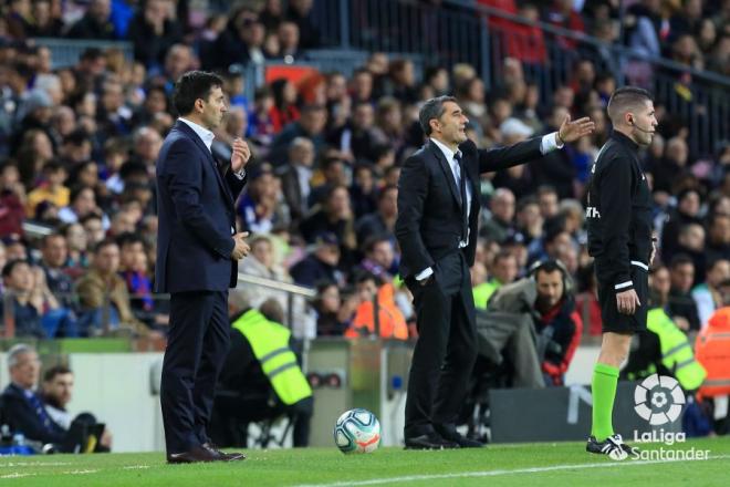 Valverde y Garitano, en la banda del Camp Nou (Foto: LaLiga).