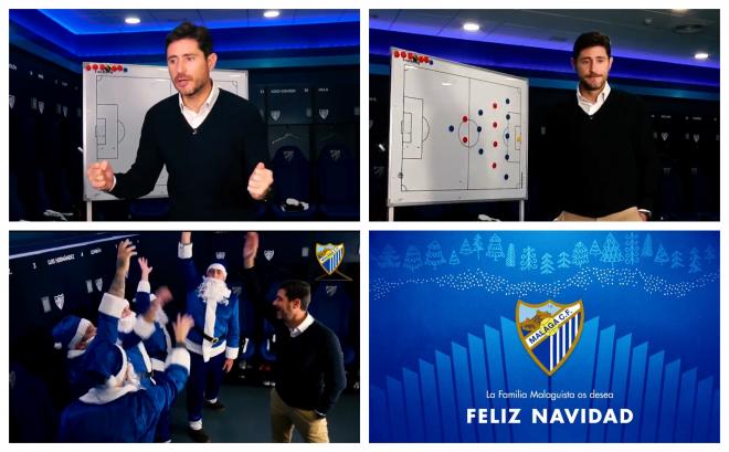 Cuatro momentos del vídeo lanzado por el Málaga para felicitar la Navidad.