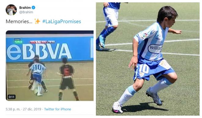 El tuit de Brahim y el malagueño jugando con el Málaga.