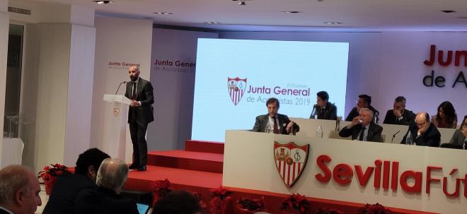 Monchi, en la Junta de Accionistas del Sevilla 2019.
