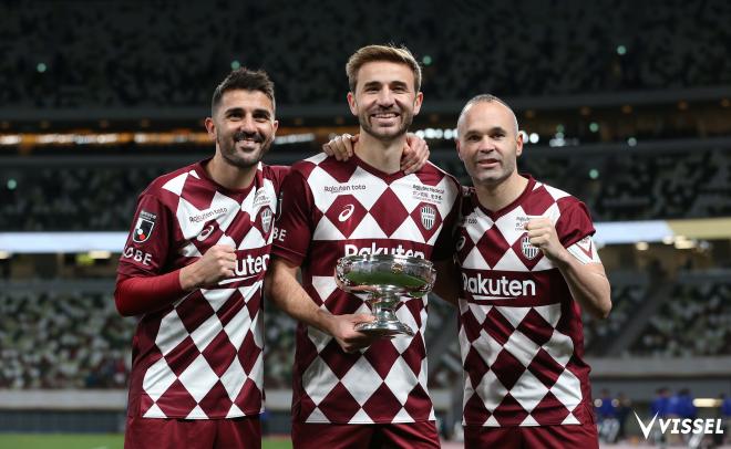 Iniesta, Villa y Samper con la Copa del Emperador.