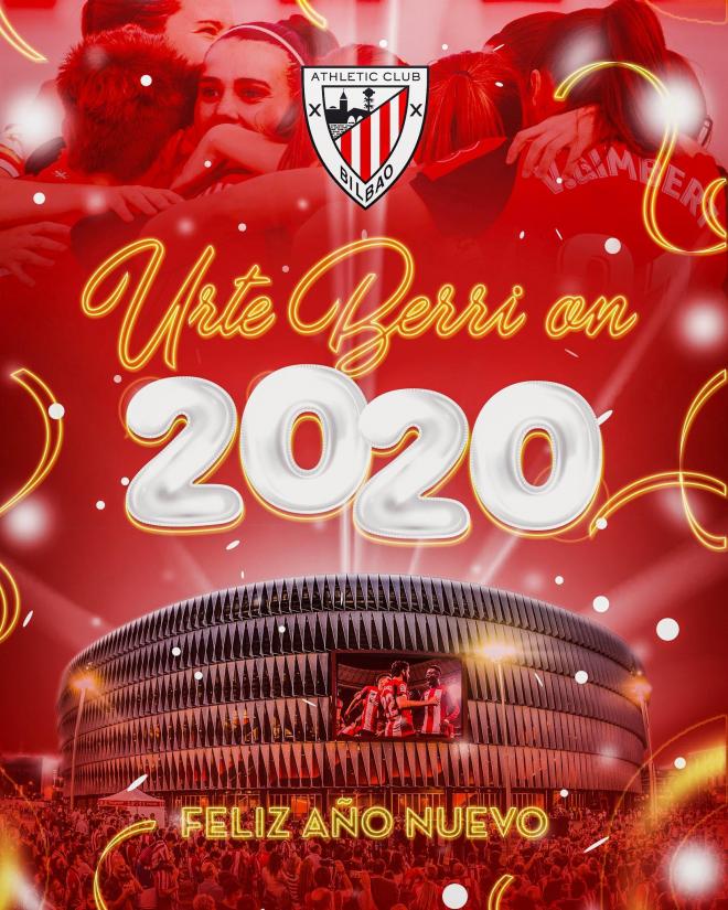 Felicitación oficial del Athletic Club de Bilbao ante la llegada del año 2020.