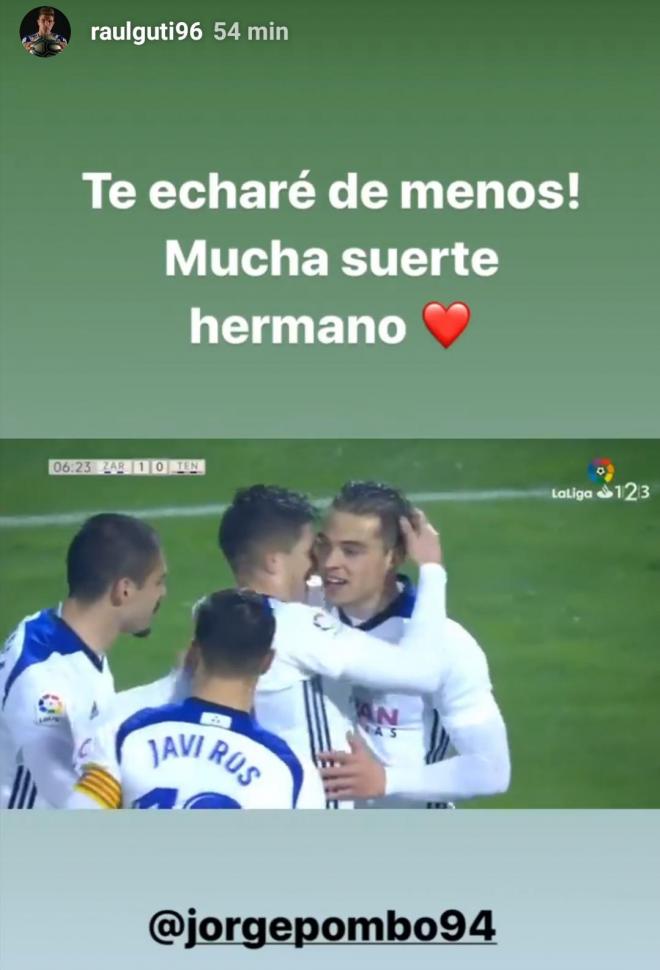 Historia que ha subido Raúl Guti a Instagram para despedirse de Pombo (Foto: Instagram @raulguti96)