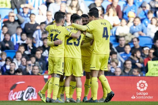 Los jugadores del Villarreal celebran el tanto de Trigueros.