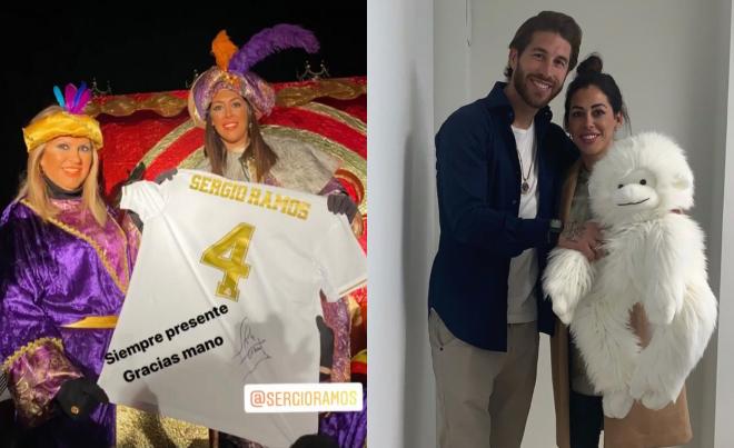 La hermana y la madre de Sergio Ramos, con una de las camiseta que dio para la cabalgata de Guillena (Fotos: Instagram).