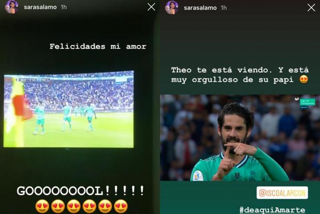 Los mensajes que Sara Sálamo le dedicó, en Instagram, a Isco Alarcón tras su gol en el Valencia-Real Madrid de la Supercopa de España.