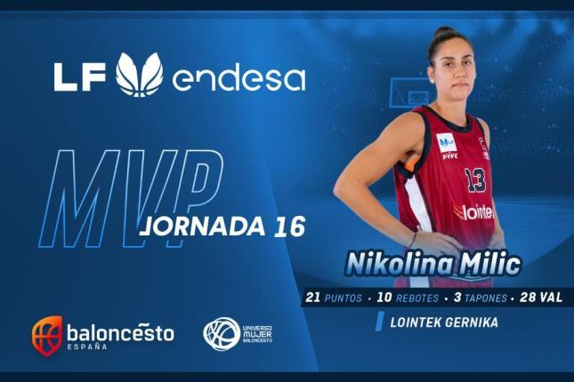 Nikolina Milic, pívot del Lointek Gernika, 'MVP' de la jornada 16 (Foto: FEB).