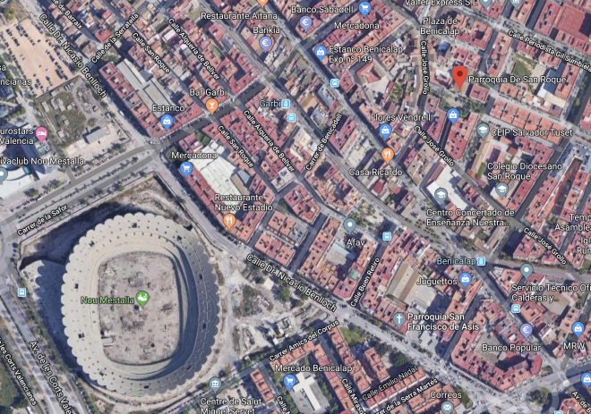 Plano de Benicalap donde irá el Nou Mestalla