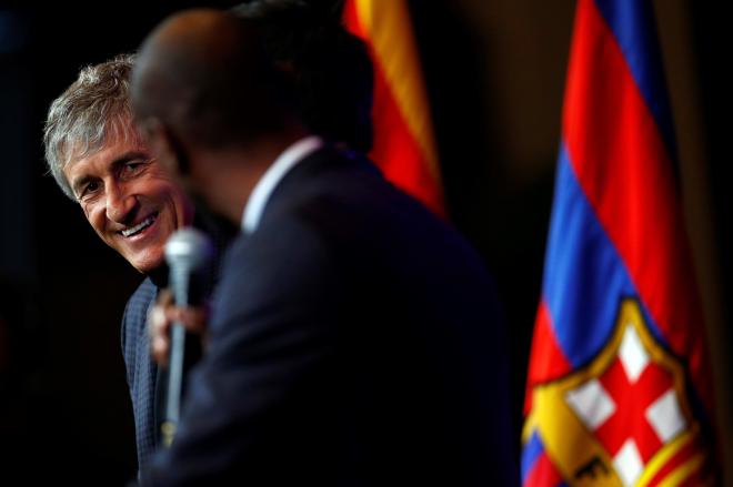 Quique Setién, durante su presentación con el Barça (Foto: EFE).
