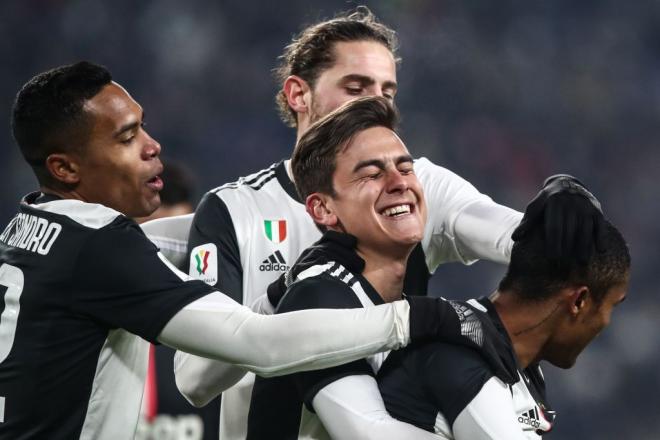 Celebración de los jugadores de la Juventus ante el Udinese.