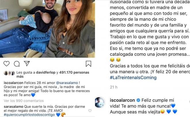 Las felicitaciones en Instagram de Isco Alarcón a Sara Sálamo por su 28 cumpleaños.