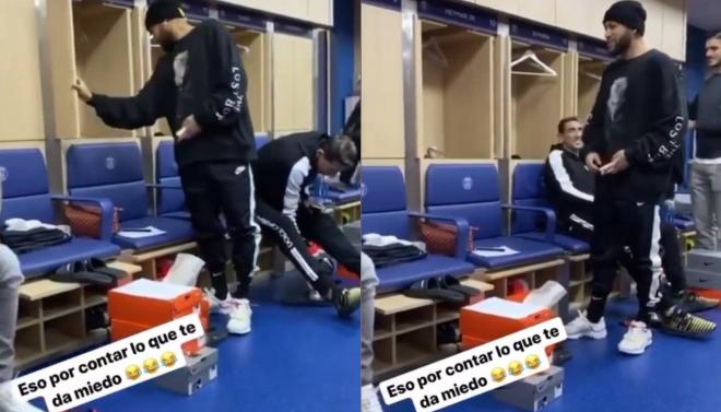 Leo Paredes y otros compañeros en el PSG le gastan una borma a Neymar (Fotos: Instagram).