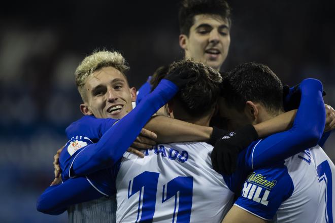Álex Blanco celebra su gol ante el Mallorca