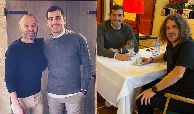 Iker Casillas y su encuentro con Carlos Puyol y Andrés Iniesta (Fotos: Instagram).