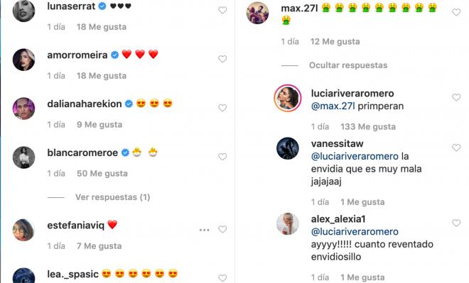 Algunos de los muchos comentarios de la romántica foto en Instagram de Lucía Rivera y Marc Márquez.