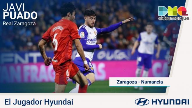 Javi Puado, jugador Hyundai del Real Zaragoza-Numancia.