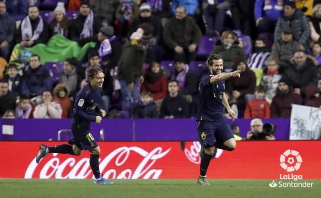 Nacho celebra su gol con el Real Madrid en Zorrilla (Foto: LaLiga).
