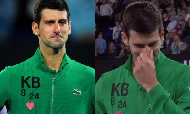 Djokovic, llorando al recordar la figura de Kobe Bryant.
