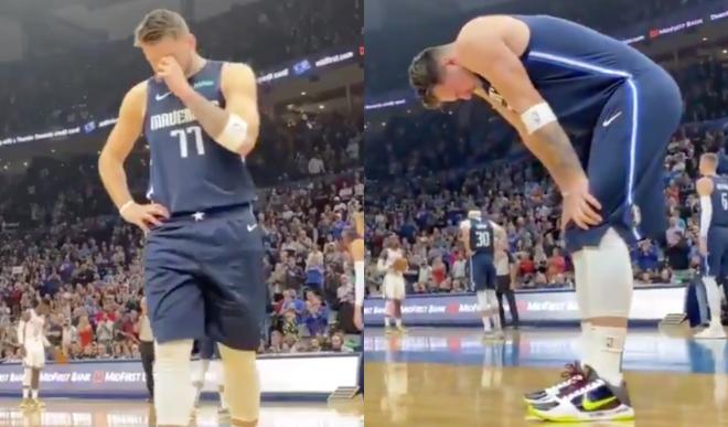 Luka Doncic no puede evitar las lágrimas en el homenaje a Kobe Bryant durante el Oklahoma City Thunder-Dallas Mavericks.